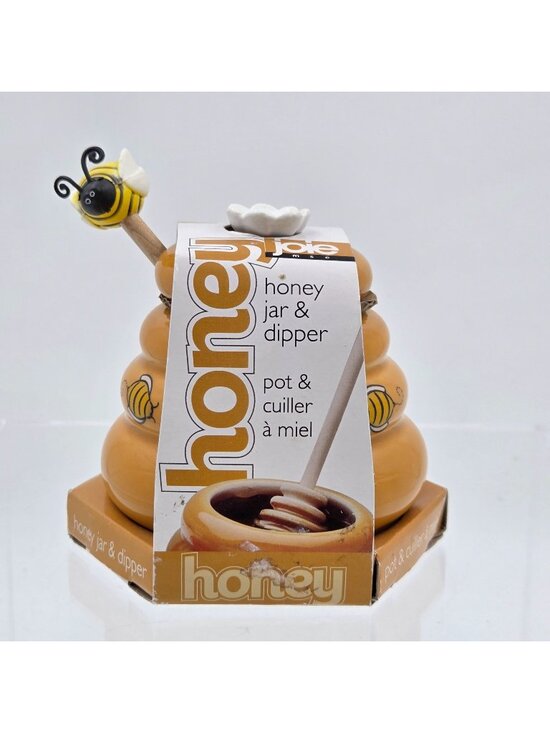 Joie Other - Joie Beehive Honey Jar Wood Bee Dipper Yellow Y2K Retro Kitchen